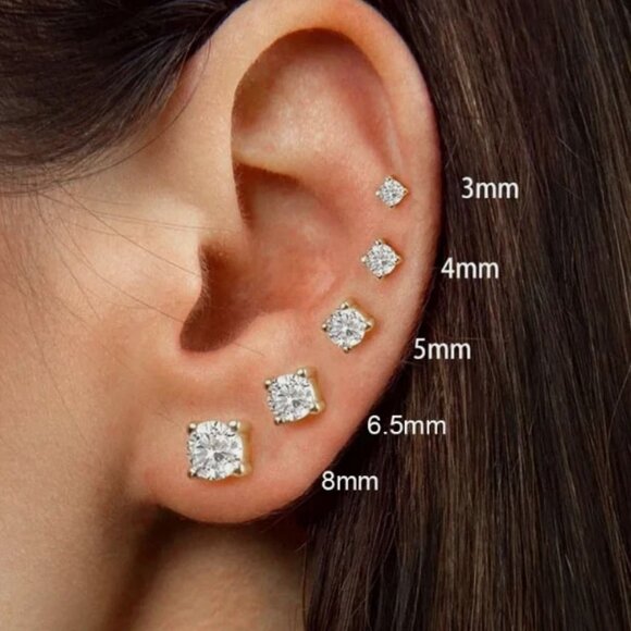 14K Solid Yellow Gold 4 Carats Moissanite Diamond Stud Earrings D-FL - Picture 5 of 5
